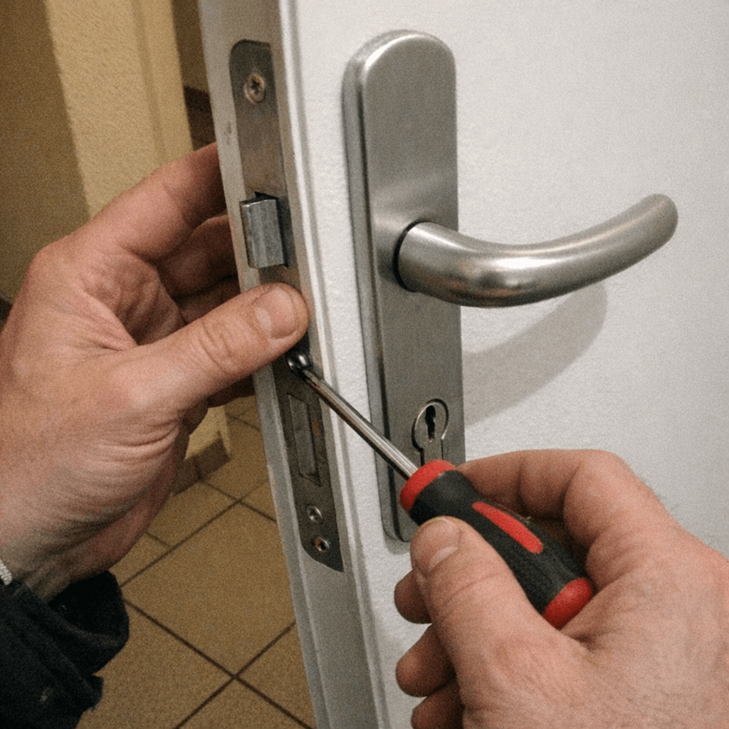 Präzises Handwerk bei der Reparatur an einer Wohnungstür